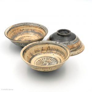 3 Schalen oben unten dreieck Ryuta Gama Mishima Schale Nakazato Kenta Karatsu, Japan KINTEI Sense