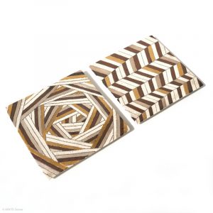 Ito Chiho Seto Keramik, Japan Kirameki Kachelteller mit Edelmetallapplikationen Sicht von oben, zwei Kacheln mit Fischgrät Muster