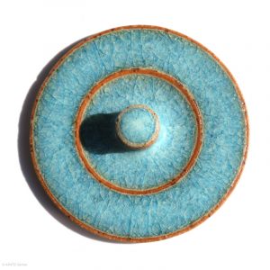 KSC161006 KŌBŌ DAIDAI Mikan Dose mit Deckel Suzuki Takashi, Nebukawa KINTEI Sense, Keramik, Japan Deckel von oben, türkisblaue Glasur