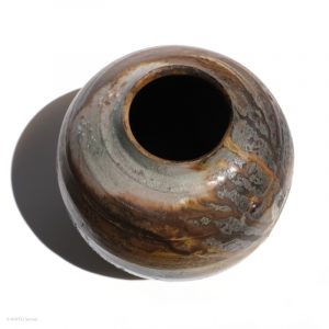 KSC161010 ISHIDA Kazuya Raho runde kleine vase KINTEI Sense Bizen Japan Volle Ansicht oben mit Innenansicht