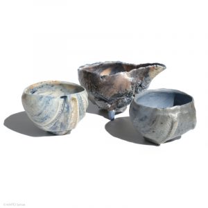 KSC161011 ISHIDA Kazuya Marbrierte Porzellan Kanne KINTEI Sense Bizen Japan Vordere volle Ansicht auf das Set