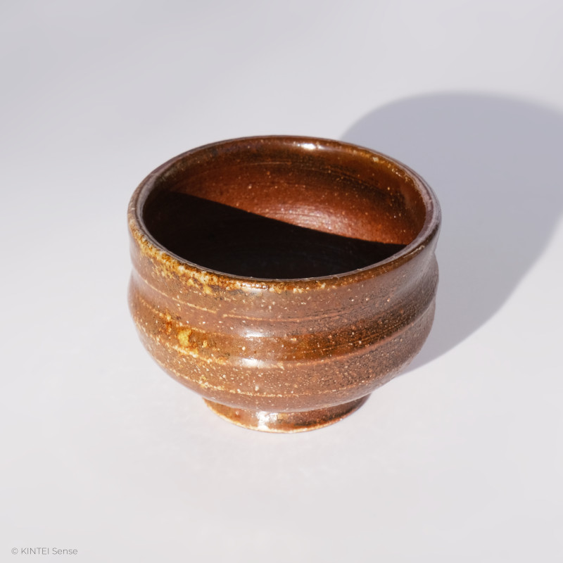 KINTEI Sense Rust-Coloured Yakishime Sake Cup CeramicsJapan Manpu Gama Noborigama Guinomi Profile front