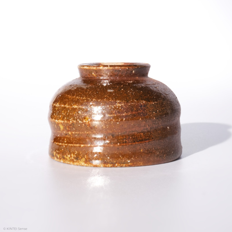 KINTEI Sense Rust-Coloured Yakishime Sake Cup Ceramics Japan Manpu Gama Noborigama Guinomi Profile upside down