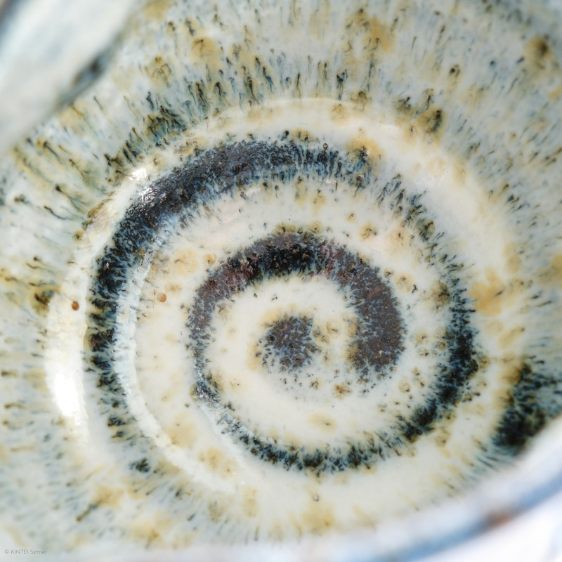 KINTEI Sense Manpu Gama Zao-Yaki, Keramik, Japan, Blue Series, Sake Schale, Guinomi, Katakuchi, Detail Glasur
