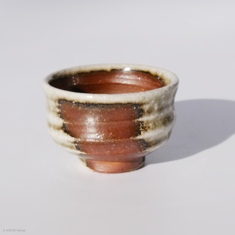 KINTEI Sense MANPU GAMA, Japan, Ceramics , Zao-Yaki, Noborigama, Yakishime Sake Cup with Natural Ash Deposits and Kintsugi, Profile back