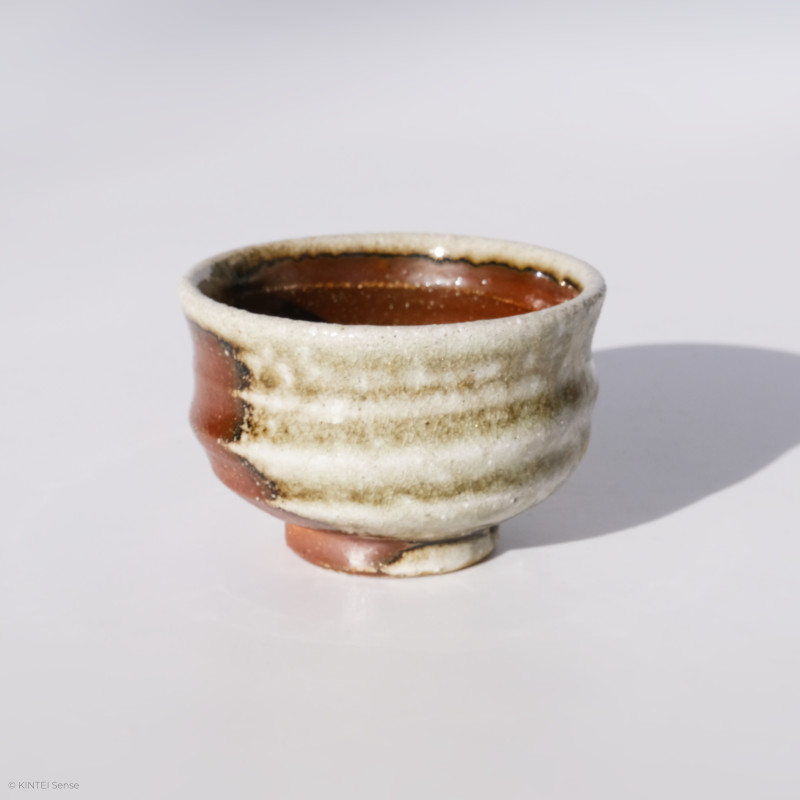 KINTEI Sense MANPU GAMA, Japan, Ceramics , Zao-Yaki, Noborigama, Yakishime Sake Cup with Natural Ash Deposits and Kintsugi, Profile back right