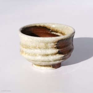 KINTEI Sense MANPU GAMA, Japan, Ceramics , Zao-Yaki, Noborigama, Yakishime Sake Cup with Natural Ash Deposits and Kintsugi, Profile back left