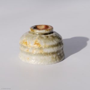 KINTEI Sense MANPU GAMA, Japan, Ceramics , Zao-Yaki, Noborigama, Yakishime Sake Cup with Natural Ash Deposits and Kintsugi, Upside Down